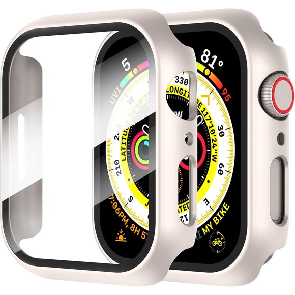 Yanonmyfd 2 Piezas Funda para Apple Watch Series 6/5/4/SE 3/SE 2/SE 40mm Protector Pantalla Vidrio Templado Incorporado,HD Protección Completa PC Dura Estuche Protective Case,Transparente,40mm