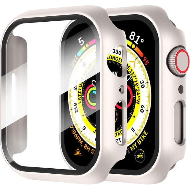 Yanonmyfd 2 Piezas Funda para Apple Watch Series 6/5/4/SE 3/SE 2/SE 40mm Protector Pantalla Vidrio Templado Incorporado,HD Protección Completa PC Dura Estuche Protective Case,Transparente,40mm