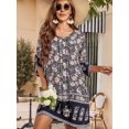 thumbnail image 2 of Women Casual Beach Summer Boho Tassel Tie Neck 3/4 Long Sleeve Short Floral Print Cover Up Sundresses Black M, 2 of 6