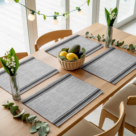 Farmhouse Black Striped Placemats Set of 4,Wipeable Washable Table Mats for Dining Tables, Minimalist Linen Texture Place Mats for Kitchen Event Party Tabletop Decor