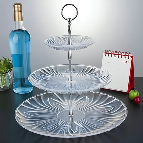 ACDANC 3 Tier Round Cupcake Cake Plate Stand Handle Fitting Wedding Party Stand Silver One Size