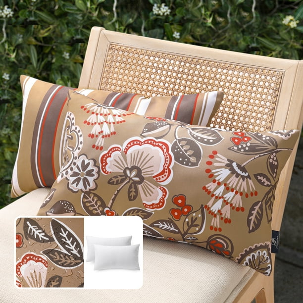 Outdoor Floral Printed Decorative Waterproof Throw Pillow for Patio