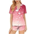thumbnail image 2 of Valentine's Pajamas for Women Heart Printed Casual Lapel Button Short Sleeve Blouse And Short Pants Pajama Sets, 2 of 8