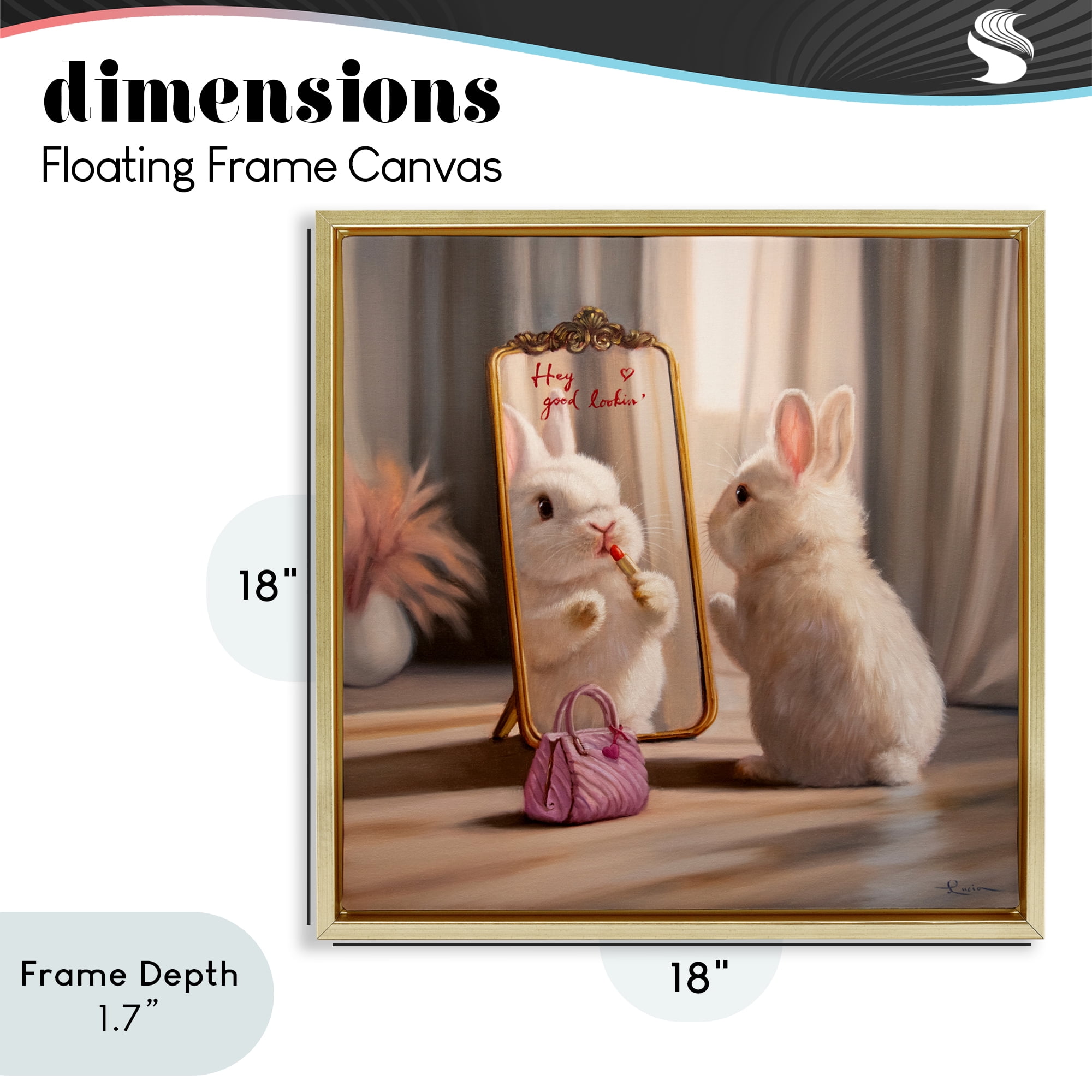 Stupell Industries Final Touch Makeup Bunny Gold Framed Floater Canvas Wall Art, design by Lucia Heffernan