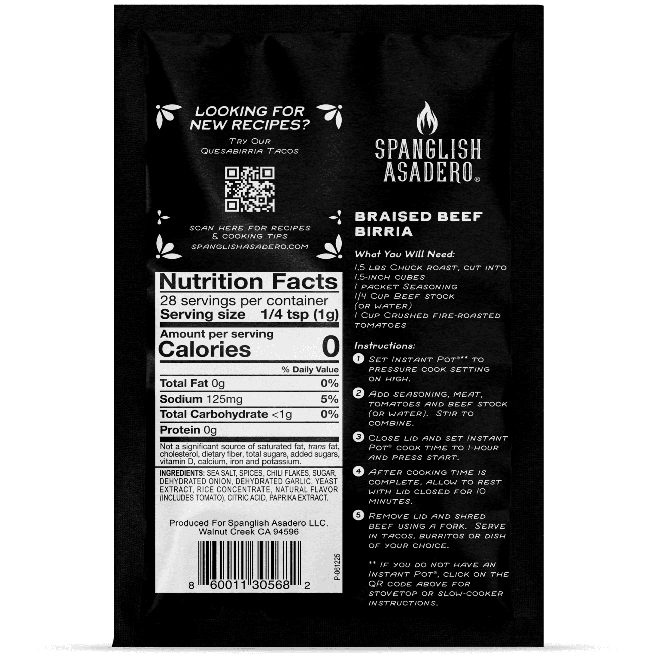 Spanglish Asadero Birria Seasoning Blend with Chilis, Tomato, and Spices, 1 oz Packet