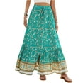 thumbnail image 2 of Women Boho Vintage Floral Print Long Skirt Summer Tiered Maxi Skirt Green L, 2 of 8