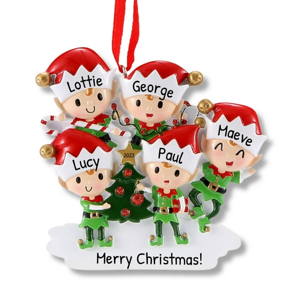 Ornaments by Elves Personalized Christmas Elves Family of 5 Ornament 2024