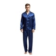 thumbnail image 2 of Tony & Candice Conjunto de pijama de satén clásico para hombre (azul mediano con ribetes blancos), 2 of 5