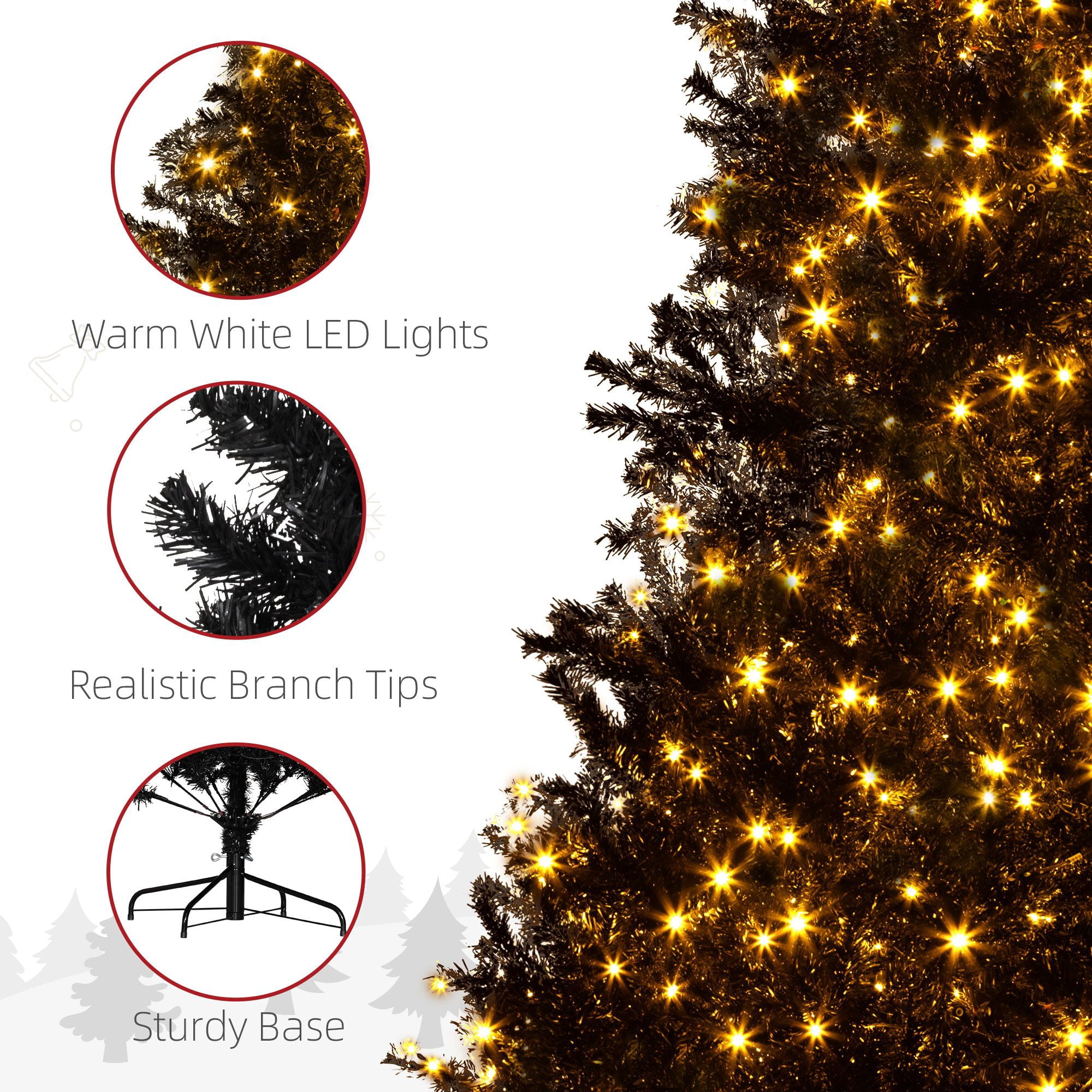 7.5 ft Pre-Lit Artificial Christmas Tree with 500 Warm White LED Lights and 1346 Branch Tips, Hinged Sections, Indoor Holiday Decor