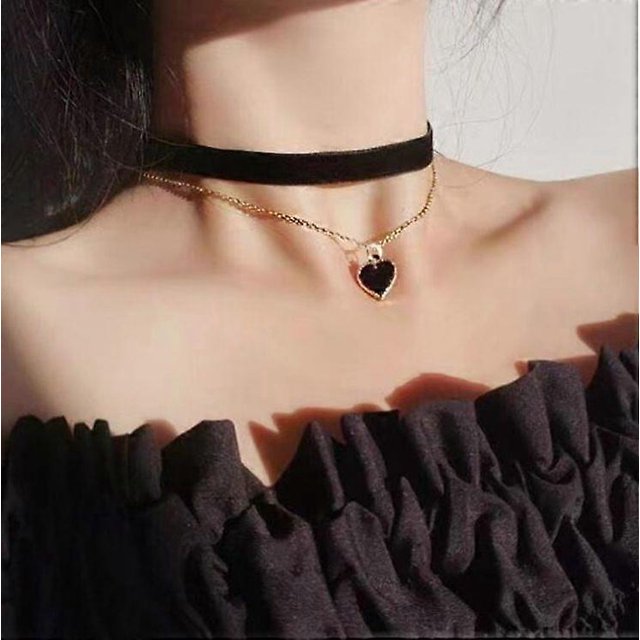 Double-layer necklace clavicle chain collar female red heart pendant vintage