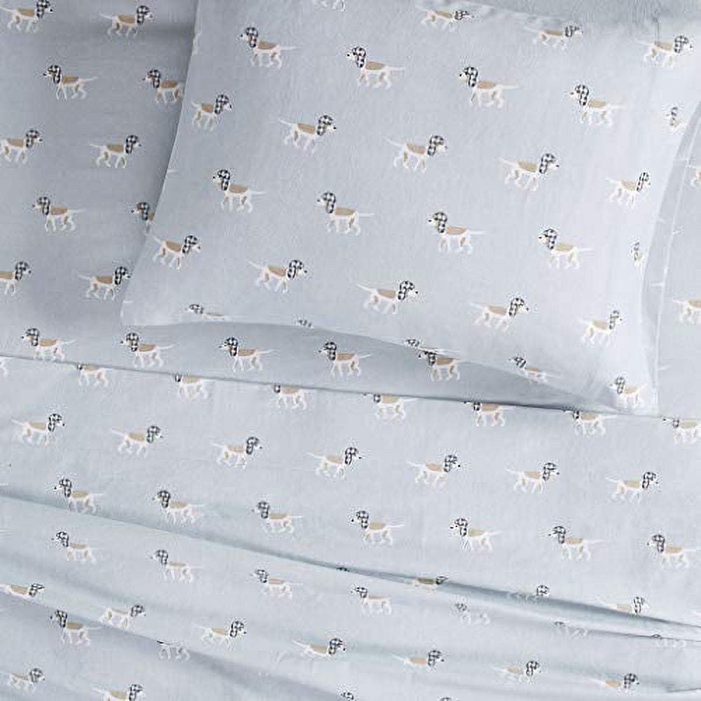Woolrich Cotton Flannel Blue Dogs 4 Piece Sheet Set, Queen