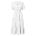 thumbnail image 3 of Admvng Womens Dress Tiered Solid V Neck Short Sleeve Casual Spring and Summer Comfy Dresses, 3 of 6