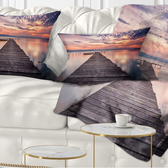 Designart Colorful Sunset Over Lake - Landscape Photography Throw Pillow - 12x20