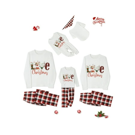 

Peyakidsaa Christmas Pajamas for Family Matching Set PJS Xmas Letter Deer Jammies Sleepwear