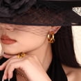 thumbnail image 3 of ANXPTIME Elegant Gold Tone C Shape Earrings Rings Featuring Tigers Eye Gemstones, 3 of 14