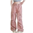 thumbnail image 2 of uublik Cargo Pants Teen Girls 5-16 Years Elastic Waist Casual Loose Cargo Trousers with Pockets Street Dance Jogger Pants Kids Pink, 2 of 5