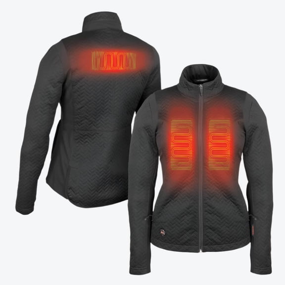 Mobile Warming Sierra Heated Jacket for Women, Quilted Mock Neck, 3 Heat Zones, 7.4V Battery, Black, XL