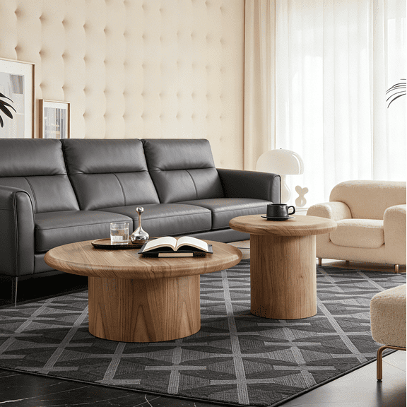 Walnut 2-Piece Modern Round Coffee Table Set with Easy Assembly | Nesting Tables for Living Room, Leisure Area, Office, End Side Tables