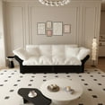 thumbnail image 3 of 74.8" Queen Pull Out Sofa Bed, 3-In-1 Convertible Sleeper Tufted Sofa with 2 Soft Pillows, Multi-Functional Velvet Loveseat Bed (Beige), 3 of 11