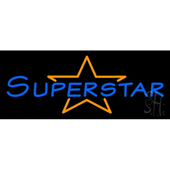 Superstar LED Neon Sign 13" Tall x 32" Wide - inches Black Square Cut Acrylic Backing, with Dimmer - Premium built indoor Sign for Storefront, Store interior, Café, Events, Cinema.