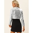 thumbnail image 3 of Blazer con Parte Delantera Abierta para Mujer con Solapa con Muescas, Manga Larga, Chaqueta de Lentejuelas Brillantes Plata L, 3 of 6