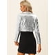 thumbnail image 3 of Blazer con Parte Delantera Abierta para Mujer con Solapa con Muescas, Manga Larga, Chaqueta de Lentejuelas Brillantes Plata M, 3 of 6