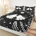 thumbnail image 4 of Homewish Happy Botanical Halloween Ghost Queen Sheets,Twin Leaf Print Queen Sheet Sets,Black White,4pcs,1 Flat Sheet,1 Fitted Sheet and 2 Pillowcases, 4 of 6