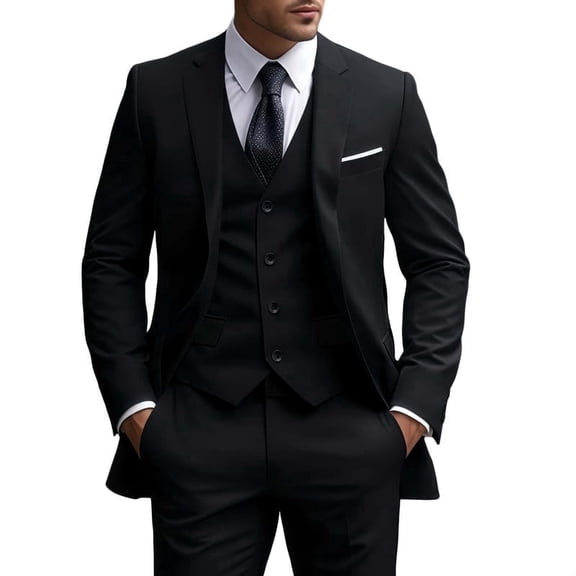 i·FineLong Men's Slim-Fit Black 3-Piece Tuxedo
