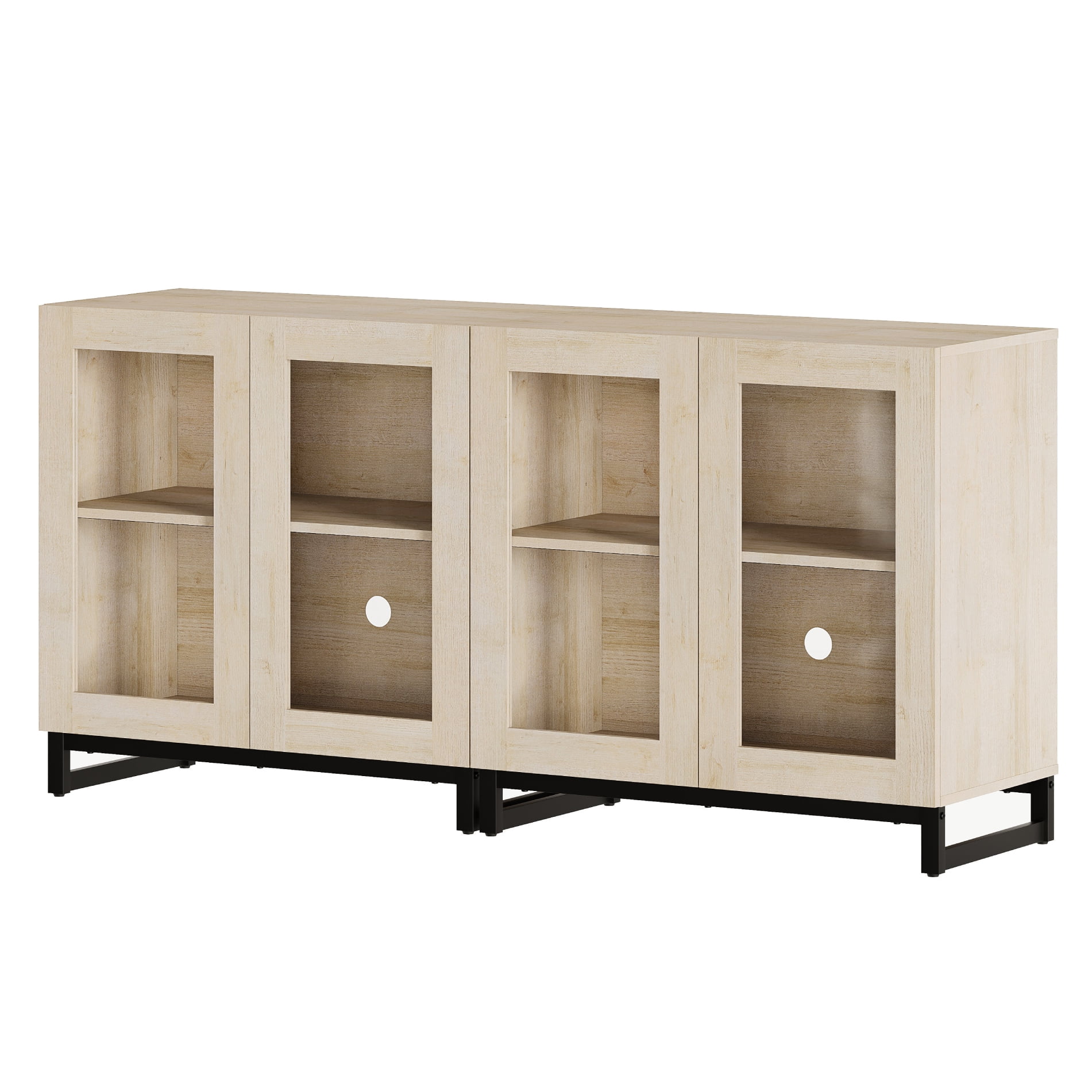 WAMPAT 2-in-1 Multifunctional Sideboard Buffet Cabinet with 4 Glass Doors and Adjustable Shelf Coffee Bar Storage Cabinet for Living Room Kitchen,Beige