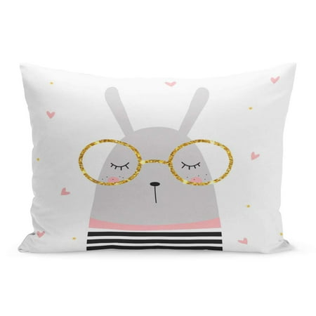 Little Star Cover ECCOT Little Pink Gold Cute Bunny and Glasses Star Pillowcase Pillow Cover Cushion Case 20x30 inch ()