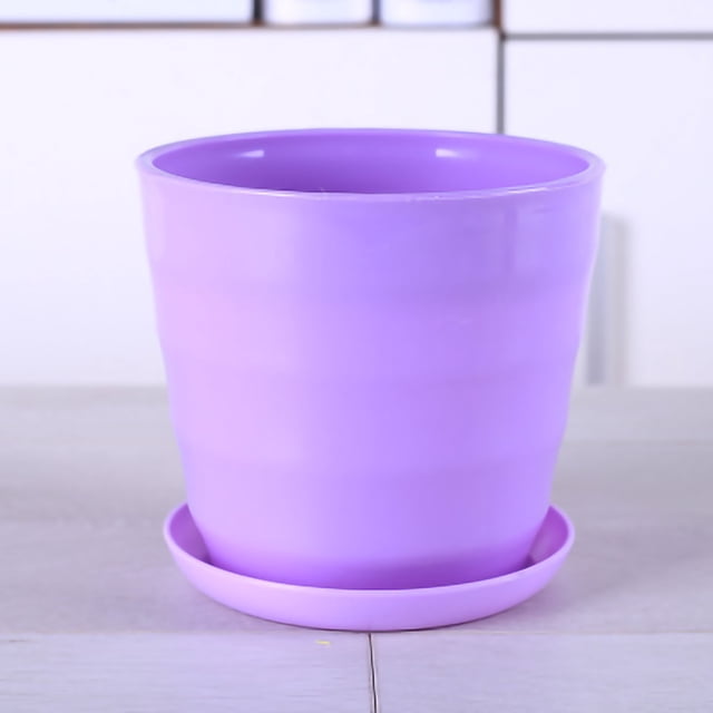 Decoración de jardín moderna para balcones y oficinas, macetero redondo flexible morado con bandeja extraíble