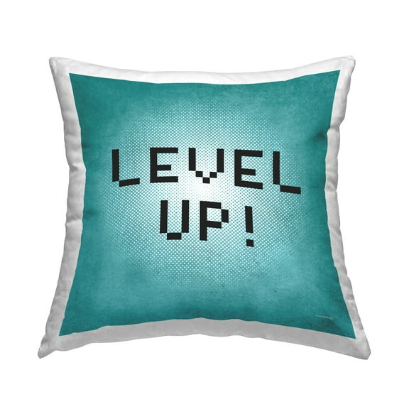 Stupell Industries Level Up Pixel Phrase Decorative Printed Throw Pillow Design by Yass Naffas Designs