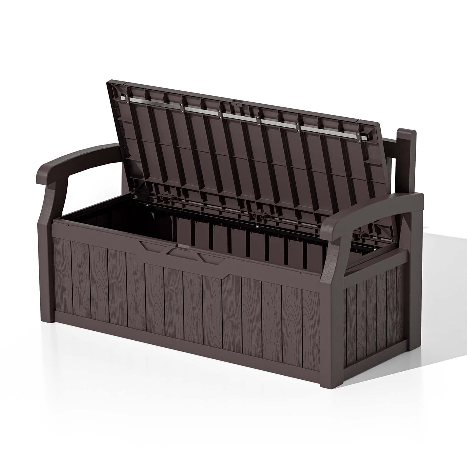 Patiowell 70 Gallon Outdoor Storage Bench with Deck Box Organization and Waterproof Resin Durable Outdoor Seating and Storage Box Perfect to Store Garden Tools and Pool Toys Brown Walmart