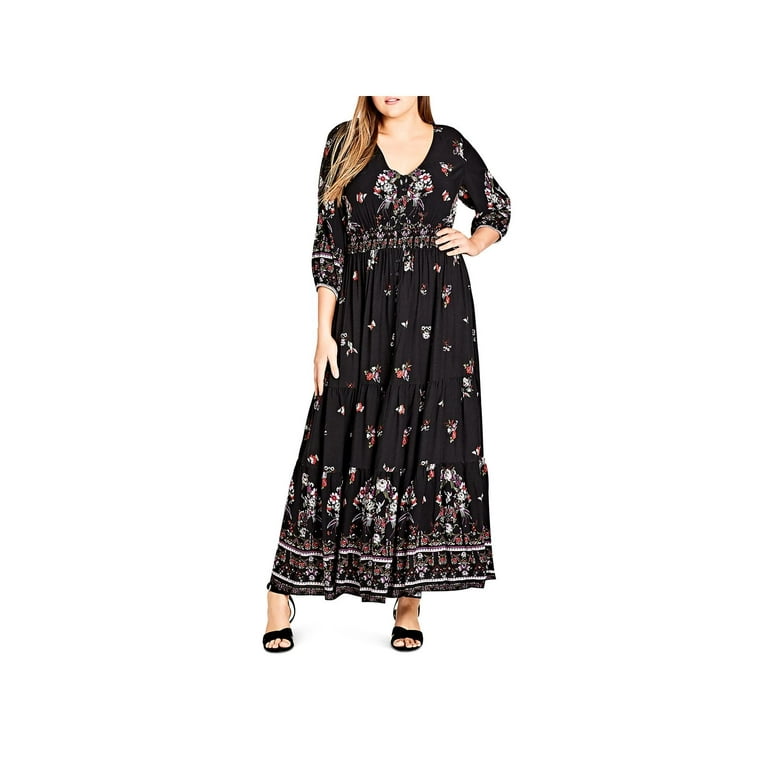 City Chic Womens Plus Floral Boho Maxi Dress Black 20