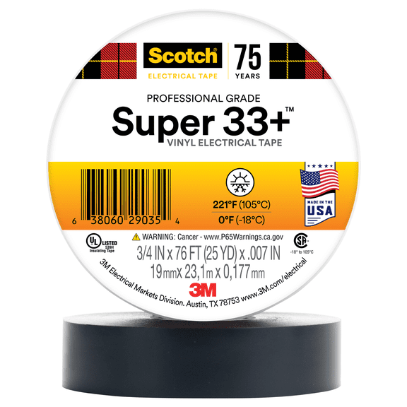 3m Scotch Super 33 Vinyl Electrical Tape 3/4"" X 76' Black