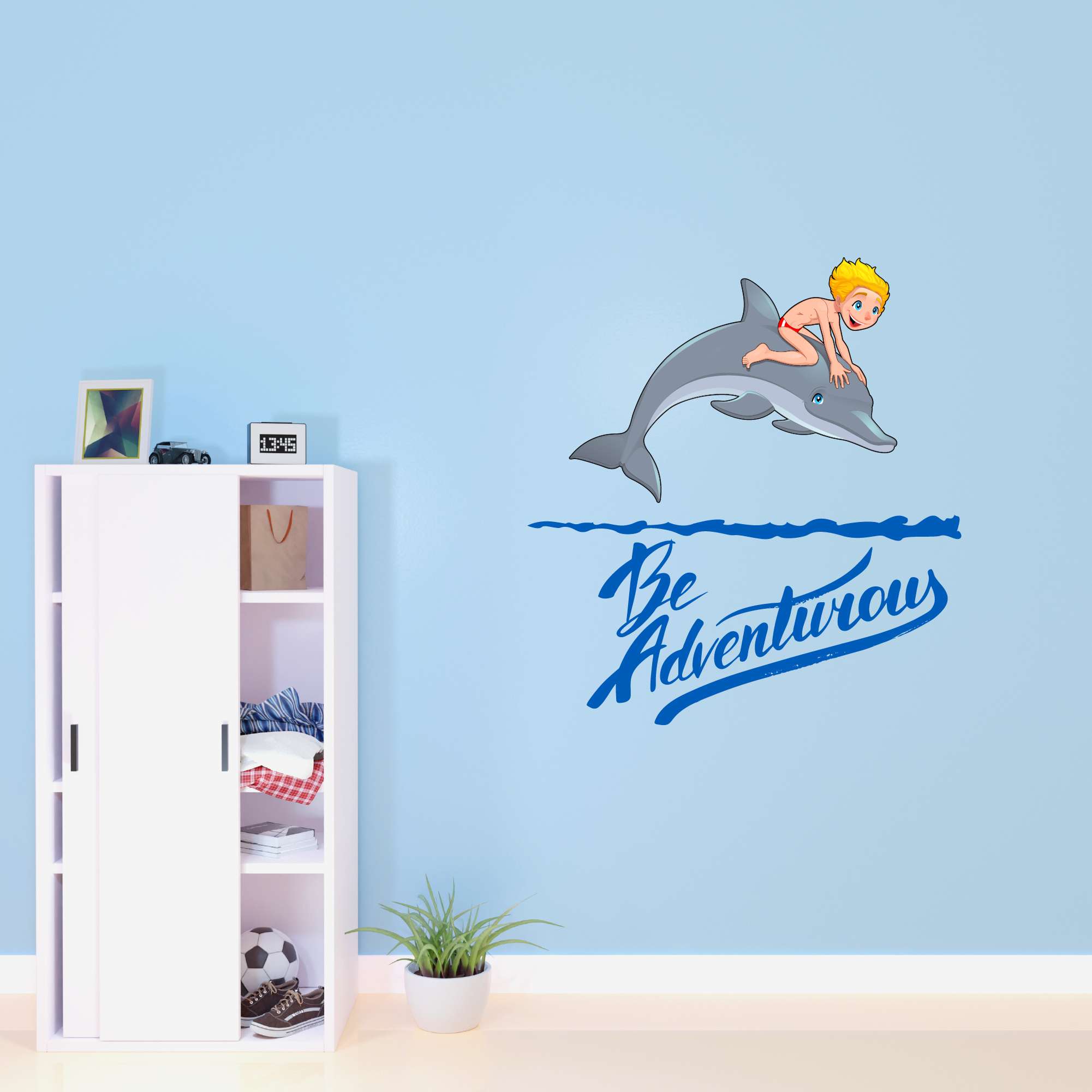 Wallmonkeys Happy Dolphin Wall Decal - Peel And Stick, 48" H X 36" W, WM134938