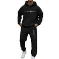 thumbnail image 3 of Men's Casual Personalized Printed Long-sleeved Hooded Sweatshirt and Sweatpants Two-piece Set, Fleece-Lined for Winter Sports and Casual Activities,Black,L, 3 of 5