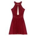 thumbnail image 3 of Haitryli Women Teens Sleeveless Ruched Skirted Leotard Ballet Lyrical Figure Skating Dance Dress Burgundy XXL, 3 of 7