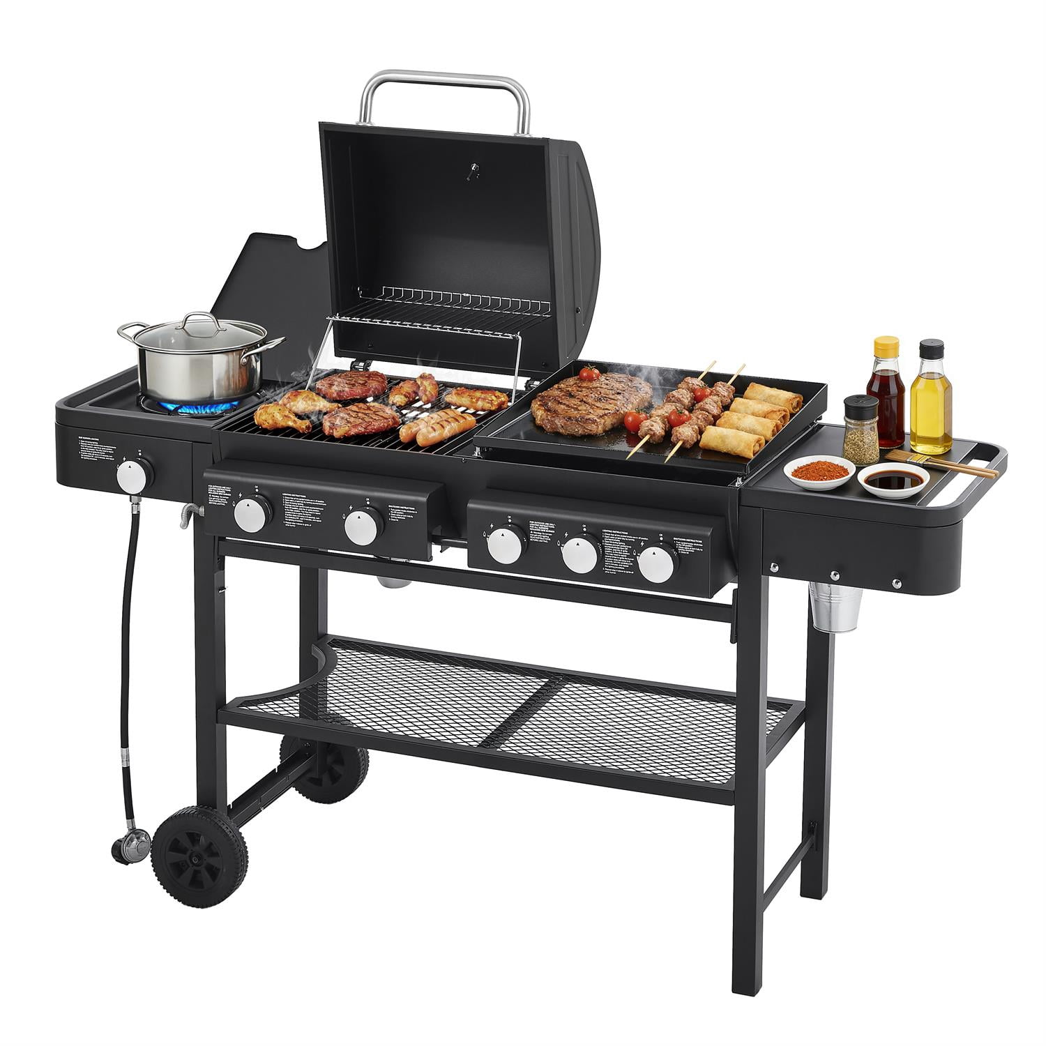 Spaco All-in-One Propane Grill, 5 Burners, 745 Sq.Inch, Grilling & Griddling, Backyard Outdoor Use