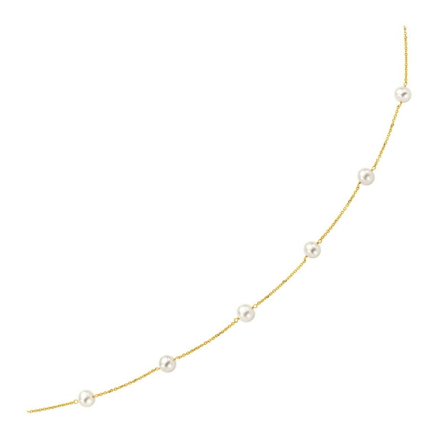 Collier en Or Jaune 14k avec Perles Blanches, Fermoir Anneau de Printemps 18 Po