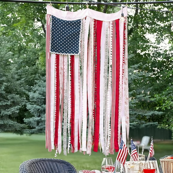 Rag American Flag Banner - 4x2.3 Ft Patriotic Fabric Decor for 4th of July, Memorial Day - Rustic Indoor Outdoor Wall Hanging, Porch Decor