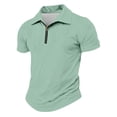 thumbnail image 6 of CIENVNSTG Summer Men's Clothing Light Luxury T Shirt Short Sleeve Collared Zipper Neck Solid Color Loose Basic Shirt Popular Top Light Green 2XL, 6 of 8