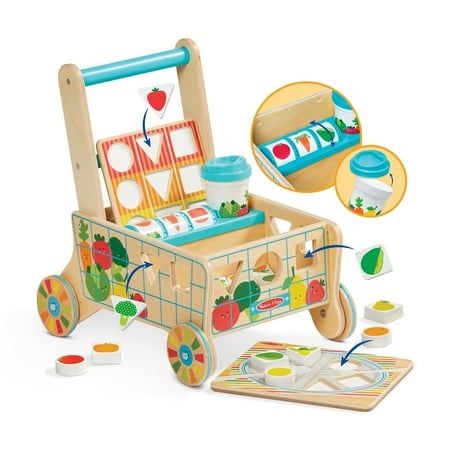 UPC 000772307321 product image for Melissa & Doug Wooden Shape Sorting Grocery Cart Push Toy and Puzzles | upcitemdb.com