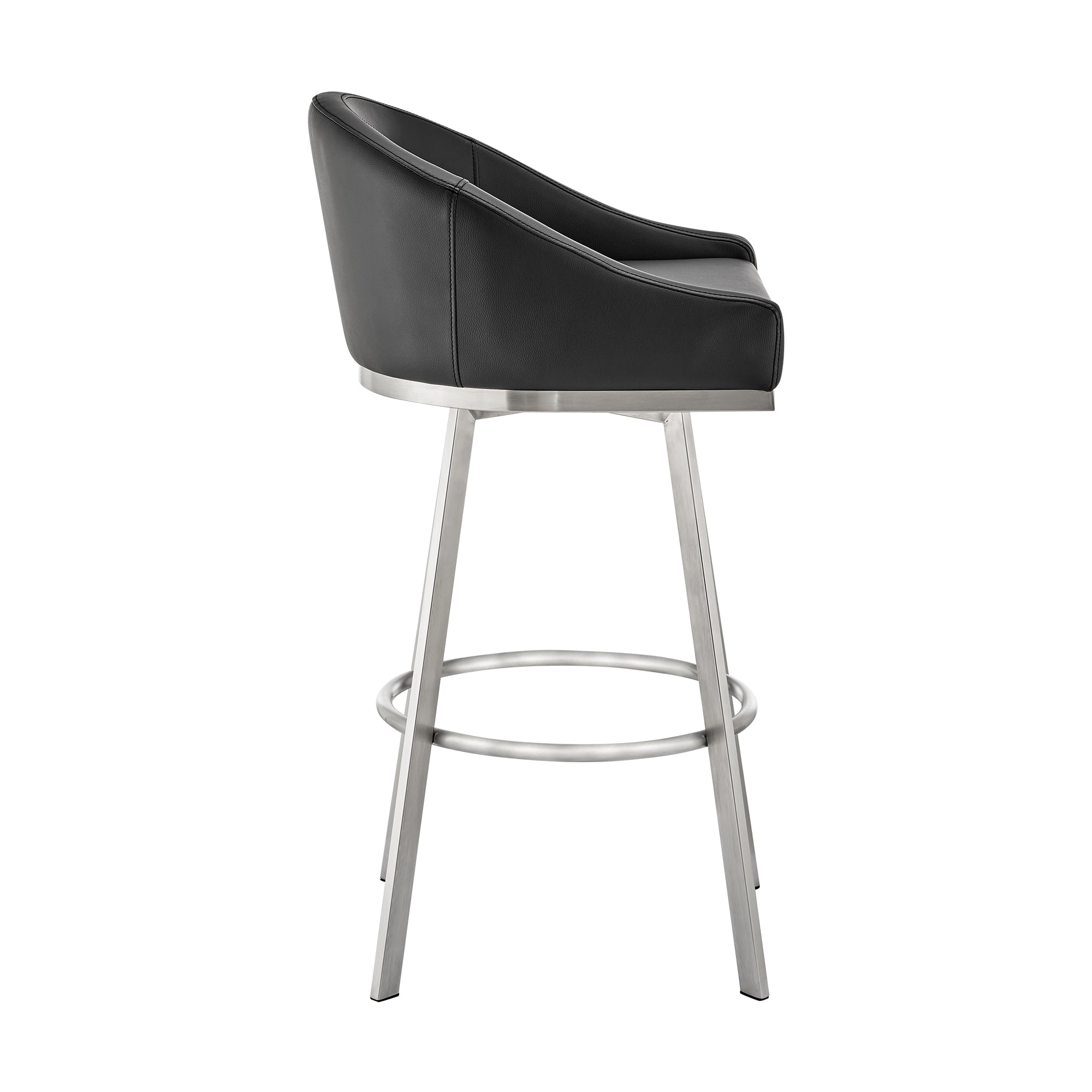 Armen Living Eleanor26" Swivel Counter Stool in Brushed Stainless Steel and Black Faux Leather