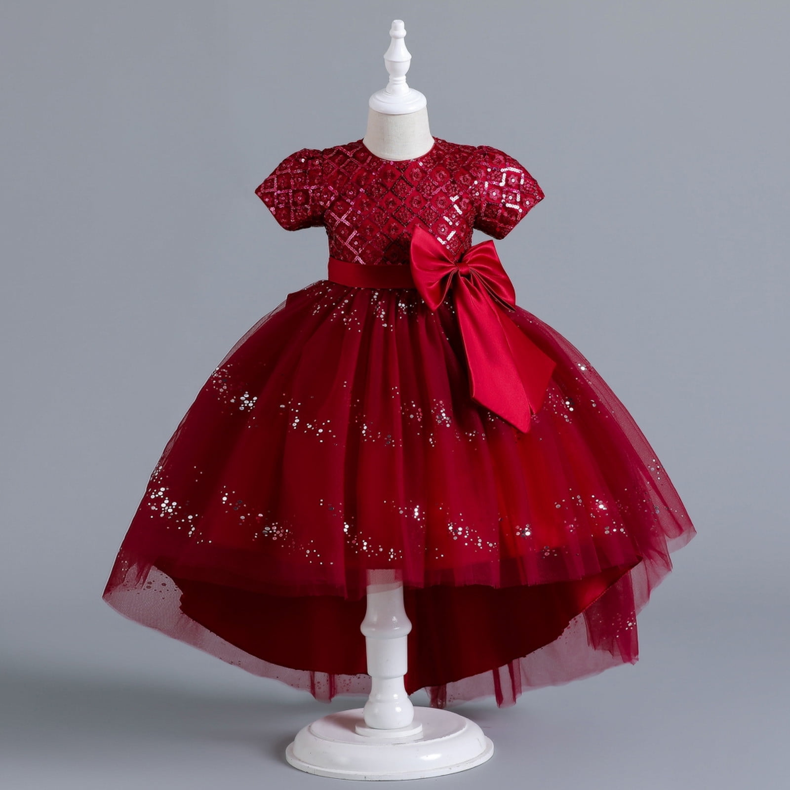 HIPYLO Girls' Special Occasion Dresses Cocktail Dress with Sleeves Beach Dresses Baby Girl Baptism Dress Infant Girl Christmas Outfit Girl Gifts 6-8, Red 6-7 Years