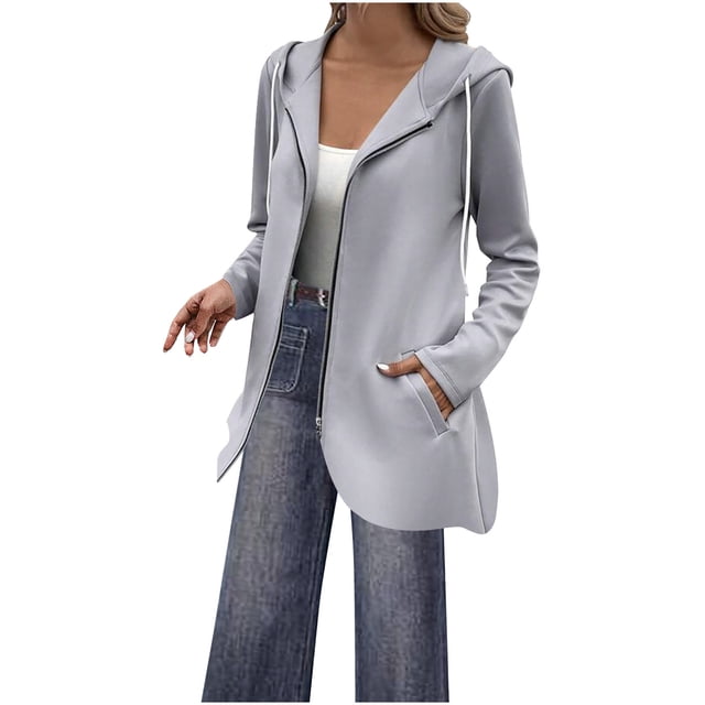 HVOBTTY Chandail à Capuchon à Manches Longues pour Femmes, Chandail à Capuchon de Rue Personnalisé pour Femmes avec Fermeture Éclair et Capuchon Long et Chandail à Capuchon Gris, m