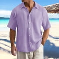 thumbnail image 6 of Men's Short Sleeve Button Down Shirt, Cotton Solid Color Textured Pleated Casual Shirt, Lightweight Loose Fit Beach Vacation Top for Men, Double Layer Crinkle Shirt Purple XL, 6 of 10