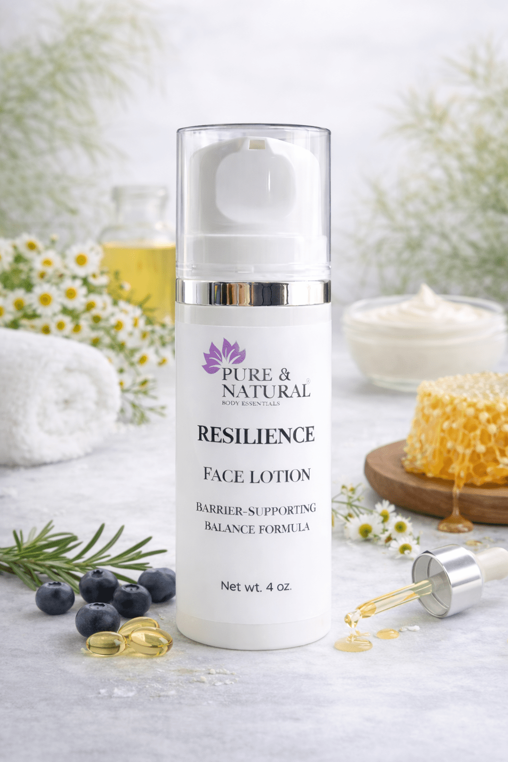 Pure & Natural Body Essentials Resilience Lightweight, Fast-Absorbing, Fragrance-Free, Non-Irritating Facial Lotion for Sensitive Skin, 3.4 oz