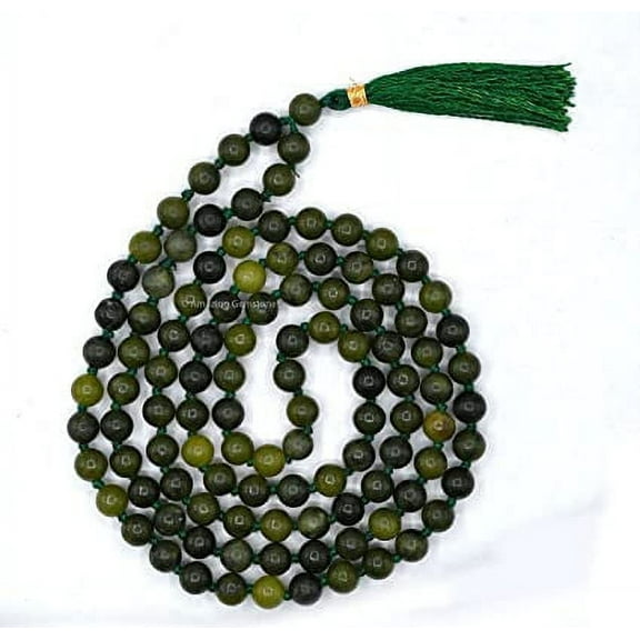Green Jade Mala Beads 108 Buddhist Prayer Beads Japamala Hand Knotted