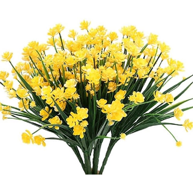 8 Racimos de flores artificiales para exteriores - Arbustos verdes para decorar jardín y porche, 7 tallos cada uno, sin riego ni mantenimiento